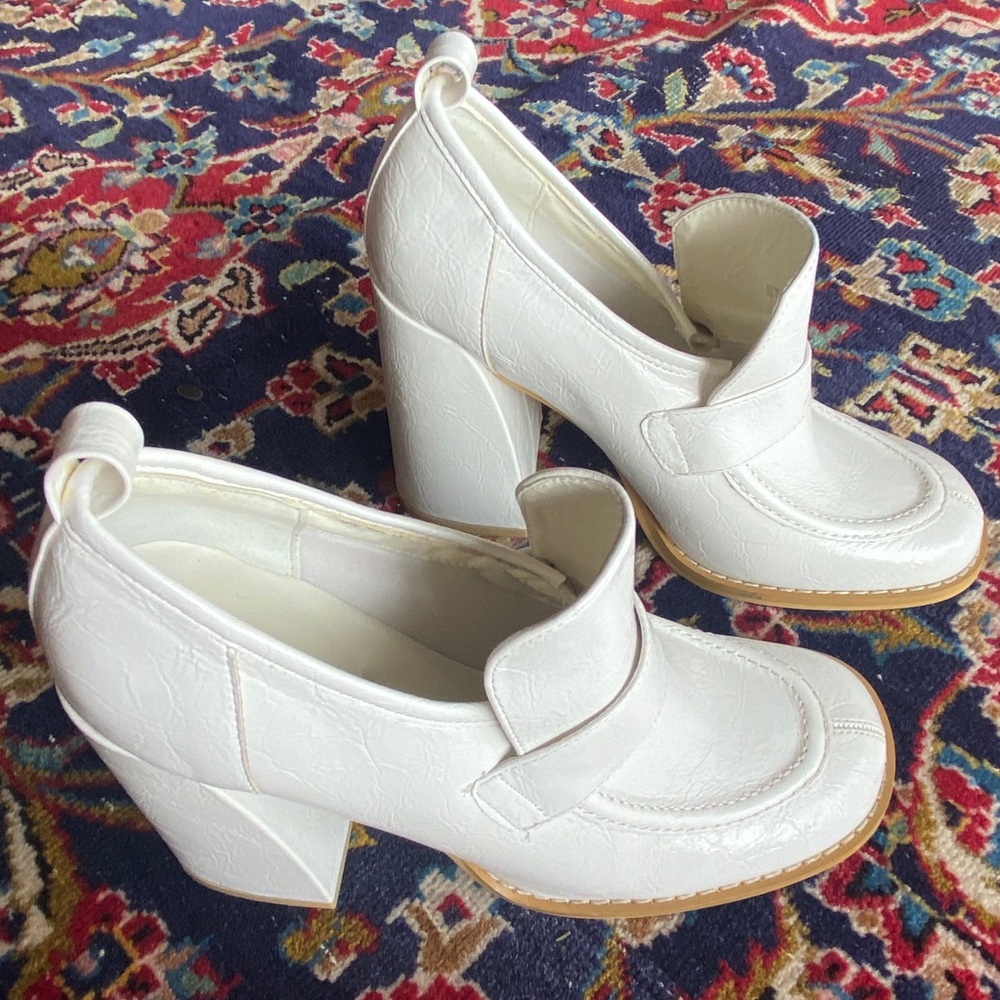 Res Mule block heels pump white shoes platform